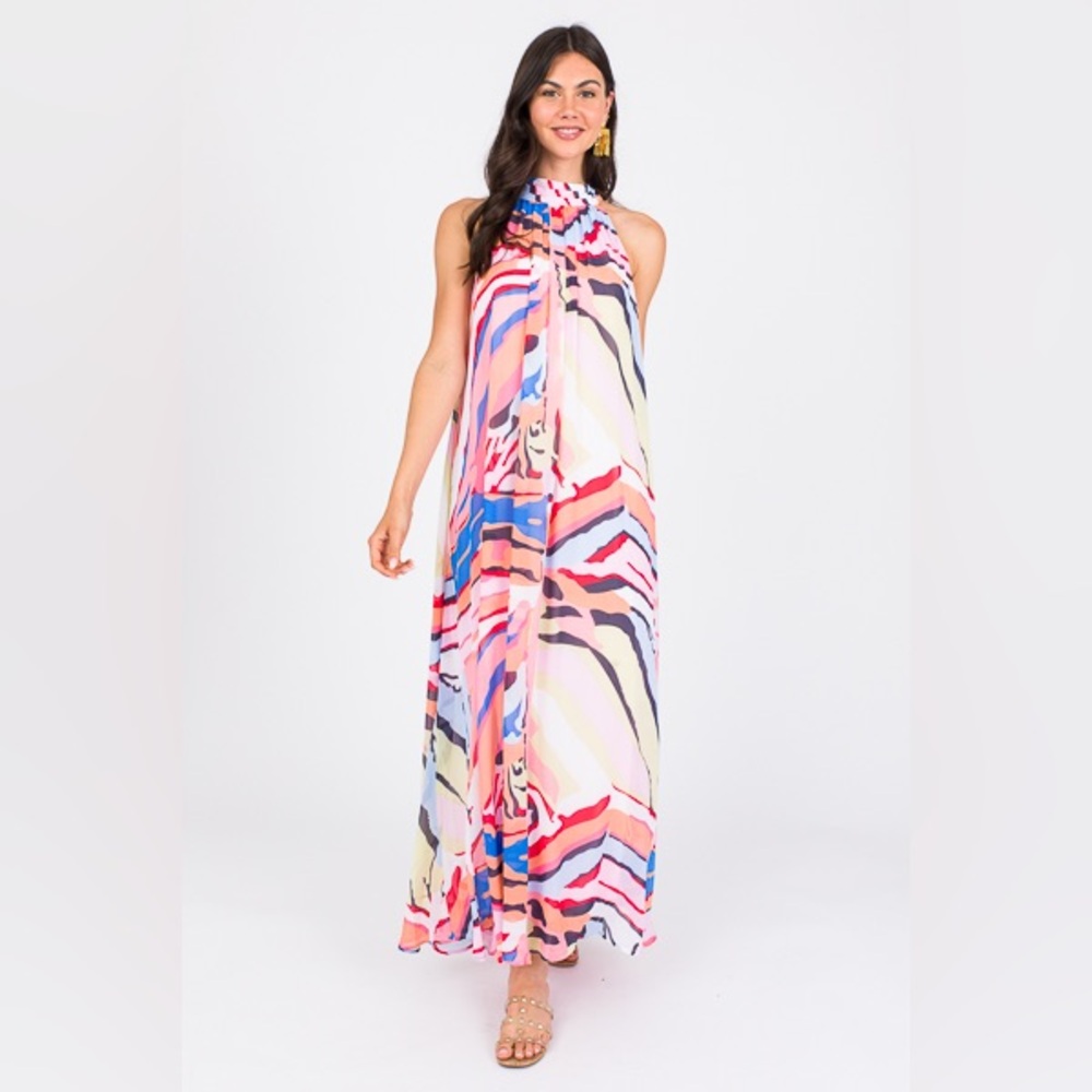Maxi Halter Dress in Multicolor Abstract Print
